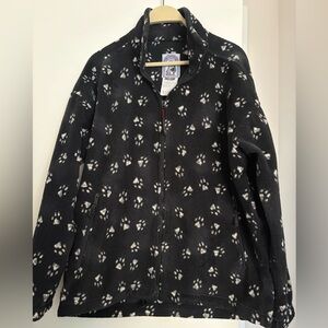 Jack Wolfskin Black Fleece Jacket with White Paw Print